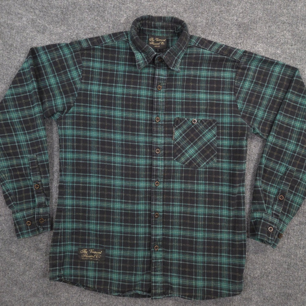 The Vermont Flannel Co Flannel Shirt Mens M Green Black Tartan Plaid Made In USA